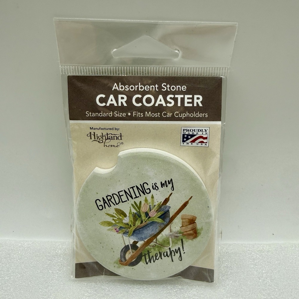Highland Home Absorbent Stone Car Coasters Gardening Is My‎ Therapy Made In USA